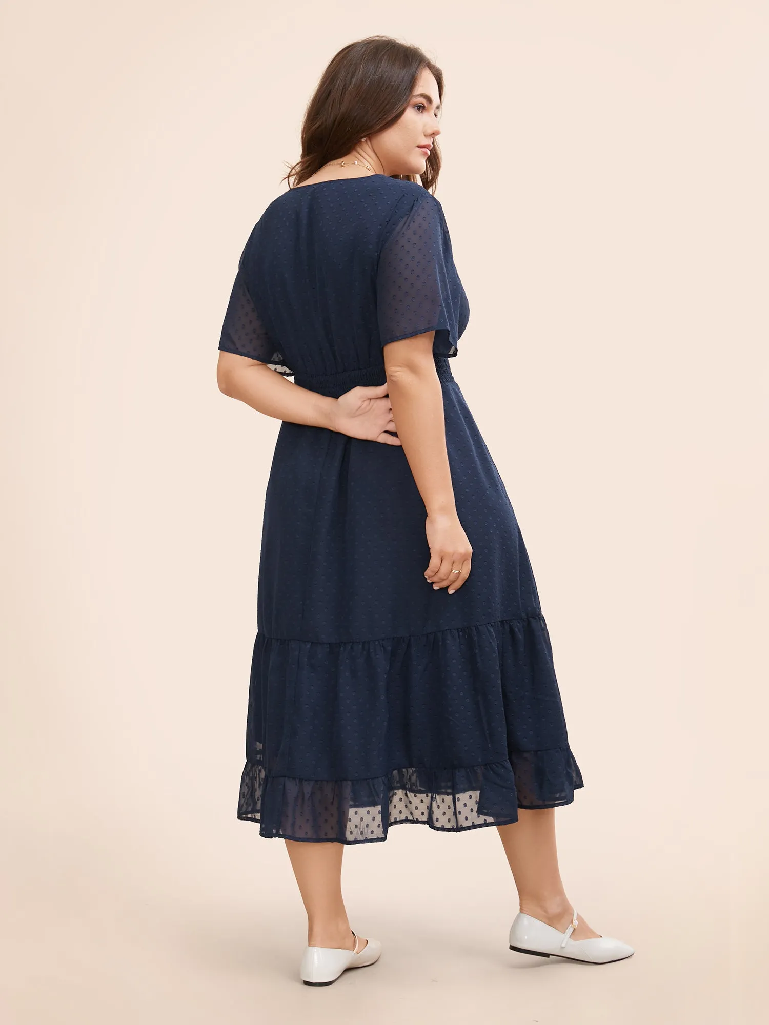 Textured Shirred Ruffle Sleeve Midi Dress sold by Bloomchic product image thumbnail 3