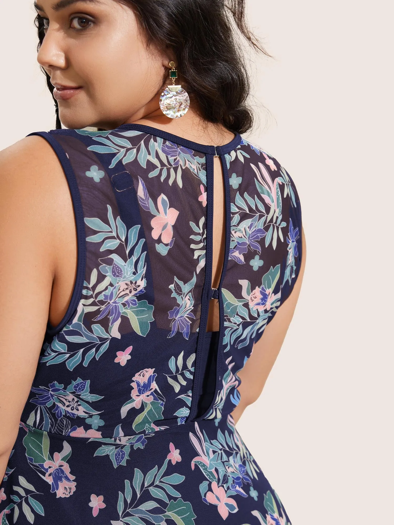 U Neck Tropical Print See Through Swim Dress sold by Bloomchic product image thumbnail 4