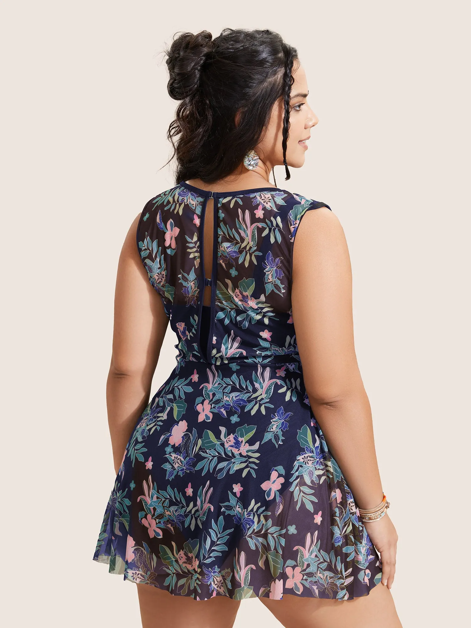 U Neck Tropical Print See Through Swim Dress sold by Bloomchic product image thumbnail 2