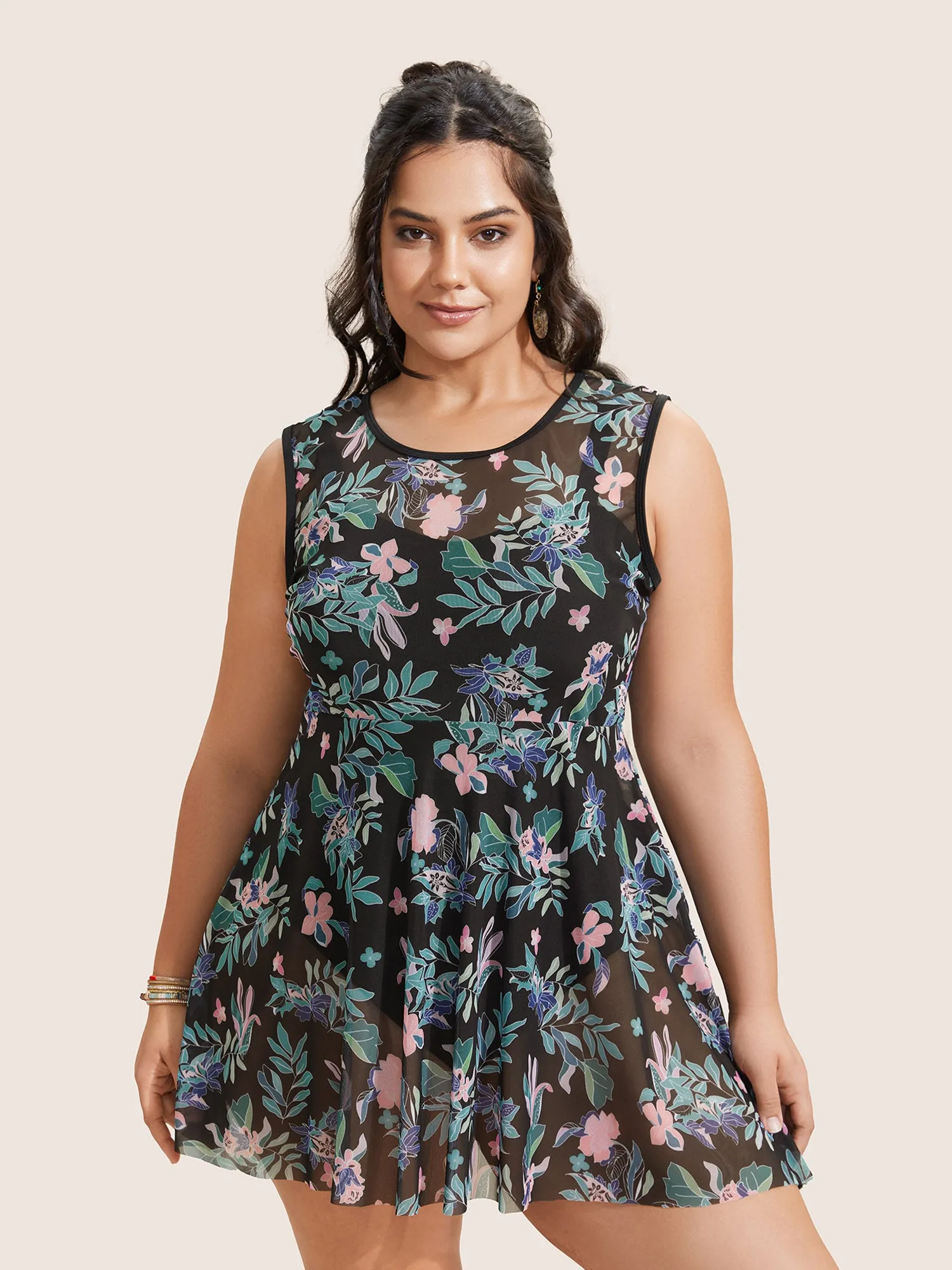 U Neck Tropical Print See Through Swim Dress sold by Bloomchic product image thumbnail 5