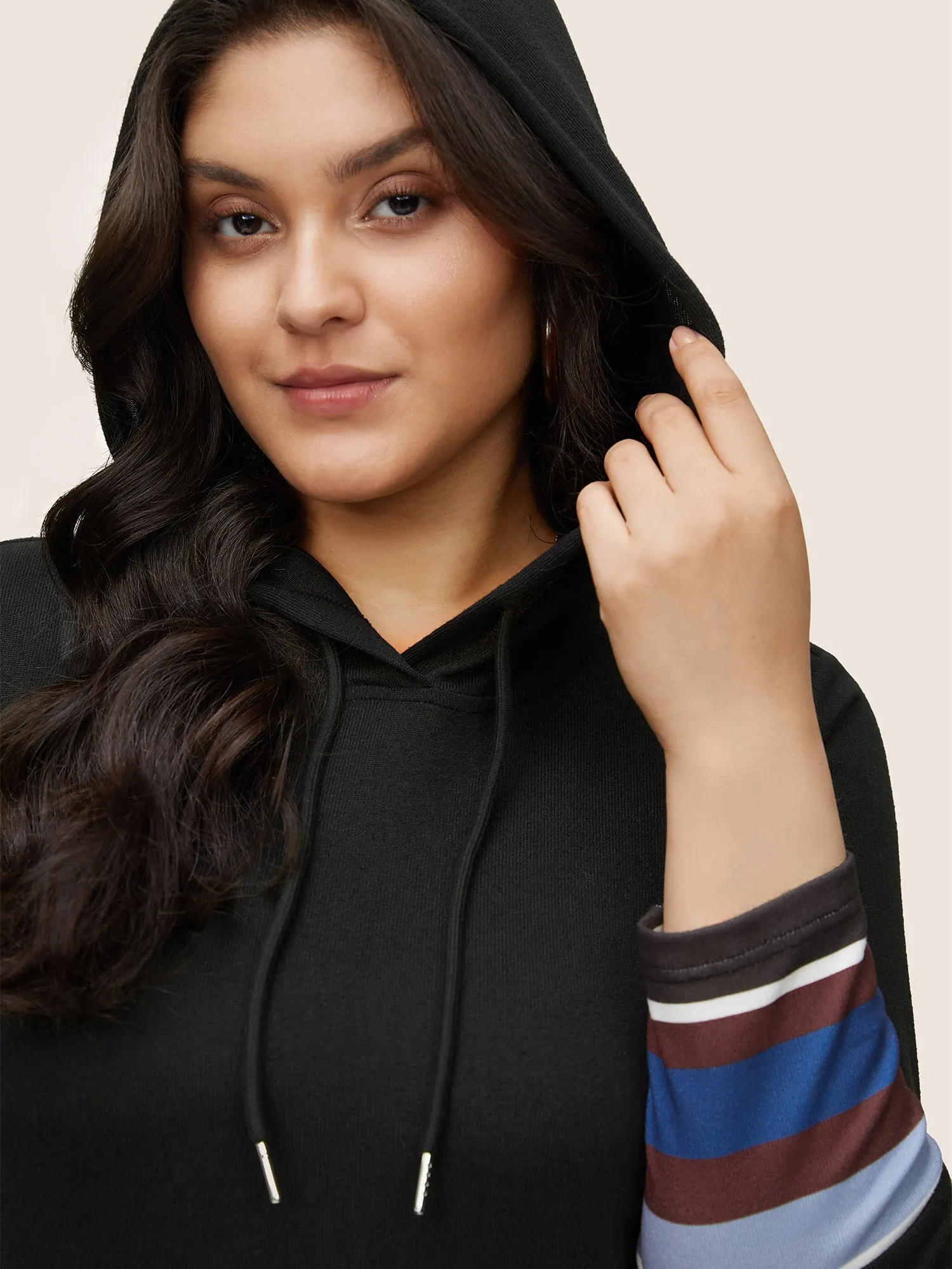 Contrast Striped Flutter Hem Hooded Drawstring Dress sold by Bloomchic product image thumbnail 2