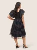 Sequin Patchwork Pocket Flutter Cap Sleeve Dress sold by Bloomchic
