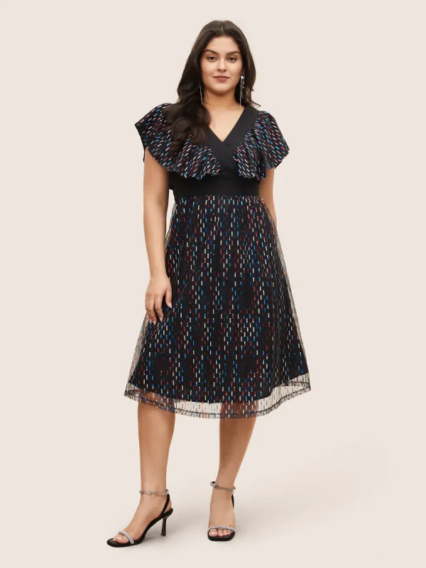Sequin Patchwork Pocket Flutter Cap Sleeve Dress sold by Bloomchic