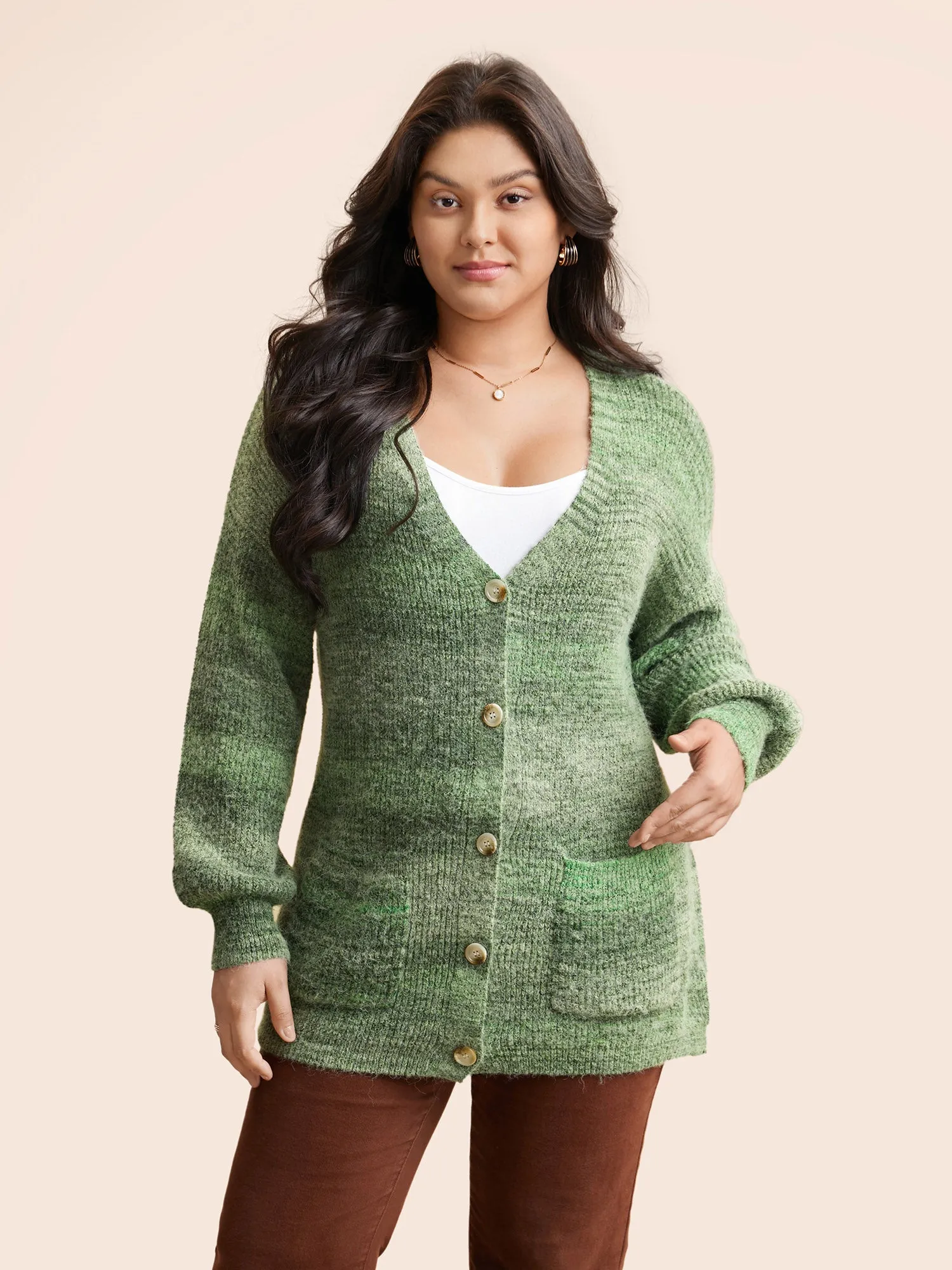 Contrast Patched Pocket Drop Shoulder Cardigan sold by Bloomchic product image thumbnail 4