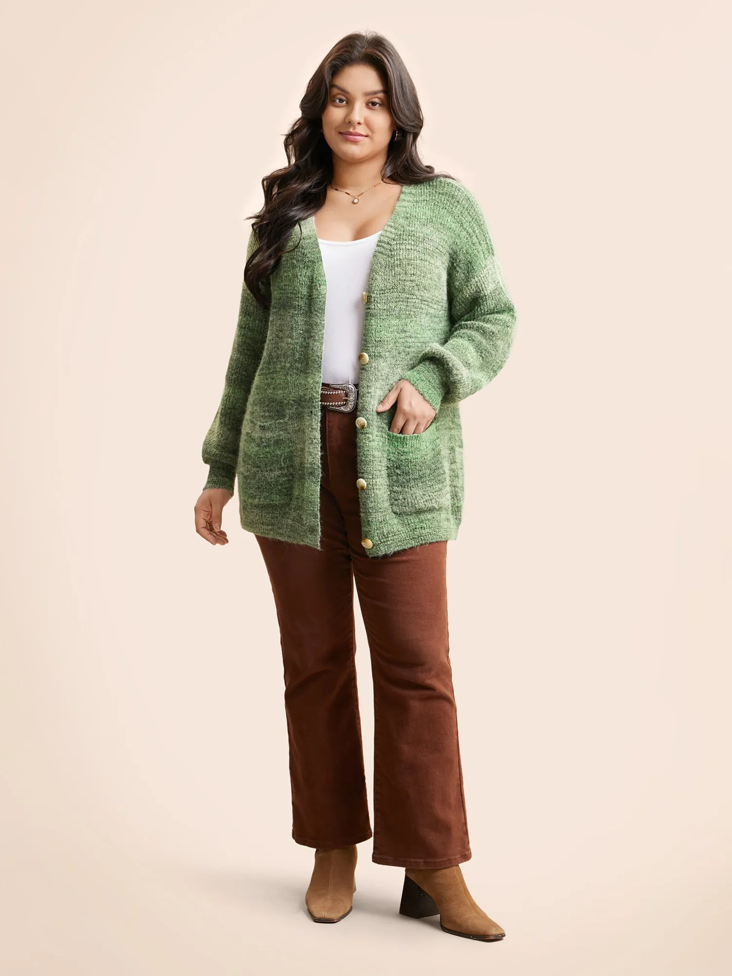 Contrast Patched Pocket Drop Shoulder Cardigan sold by Bloomchic product image thumbnail 3