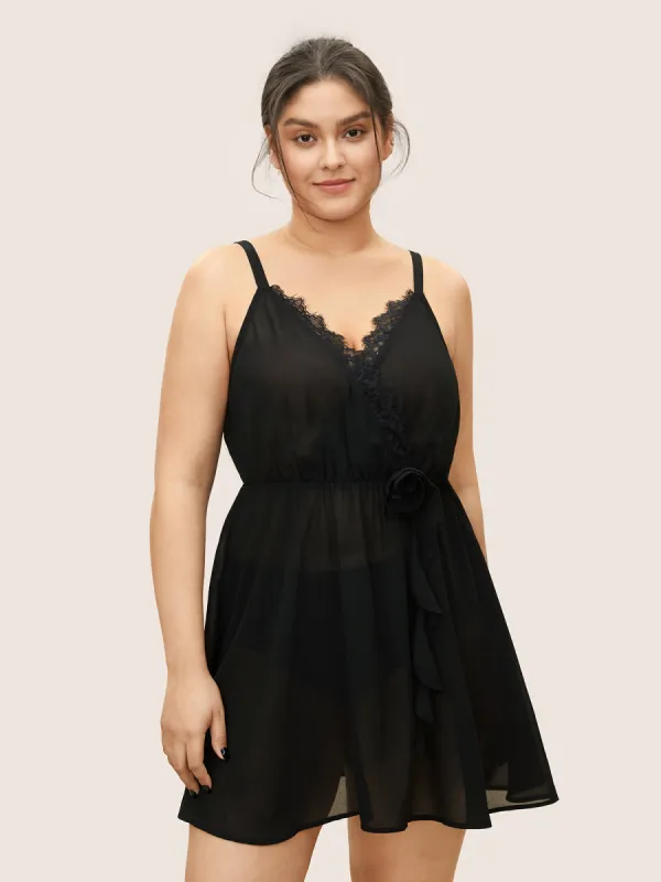 Wrap Lace Patchwork Mesh Sleep Dress sold by Bloomchic