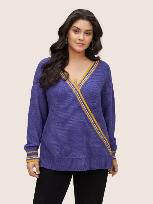 Striped Contrast Wrap Knit Pullover sold by Bloomchic