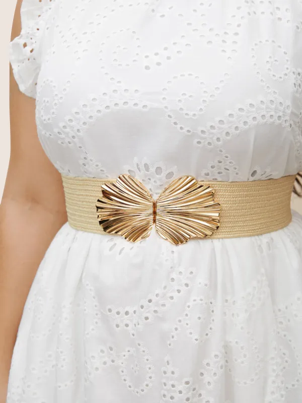 Shell Metal Buckle Detail Elastic Weave Belt sold by Bloomchic