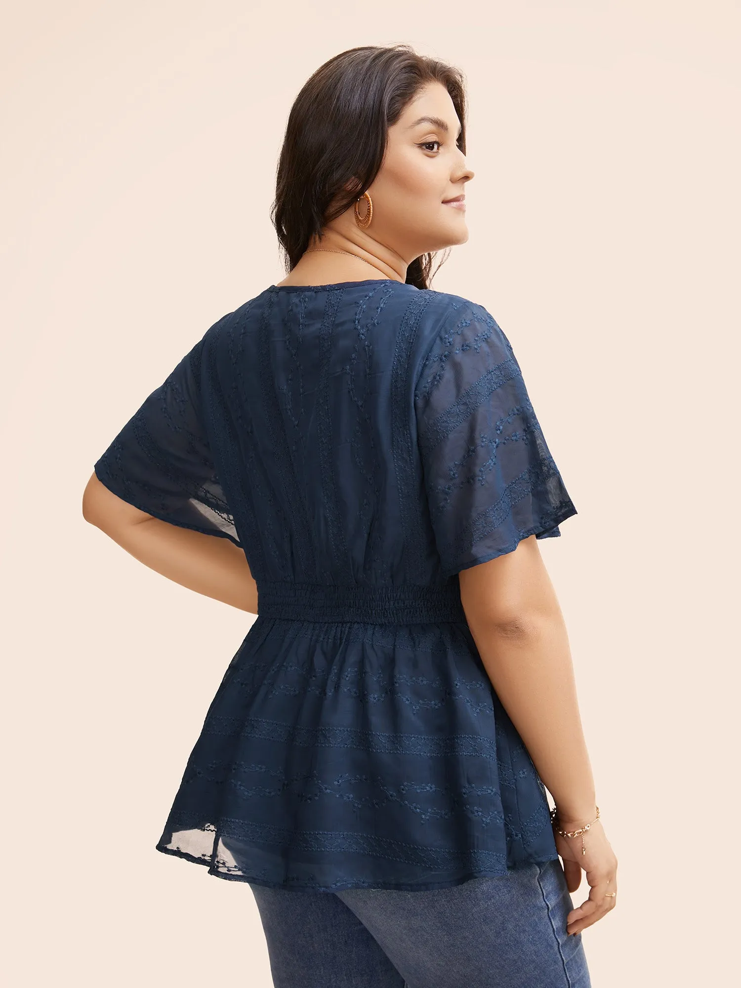 Floral Embroidered Shirred Patchwork Mesh Blouse sold by Bloomchic product image thumbnail 4