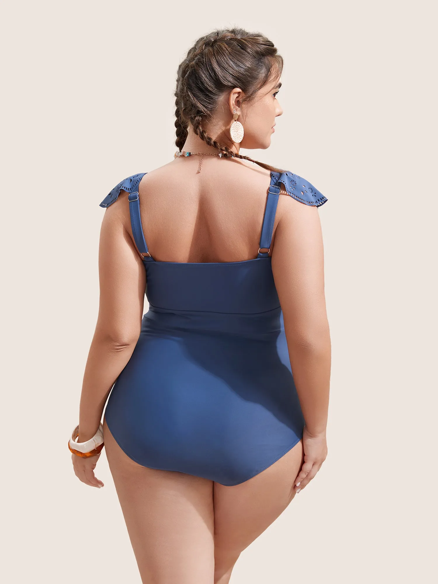 Plain Laser Cut Flutter Trim One Piece Swimsuit sold by Bloomchic product image thumbnail 3