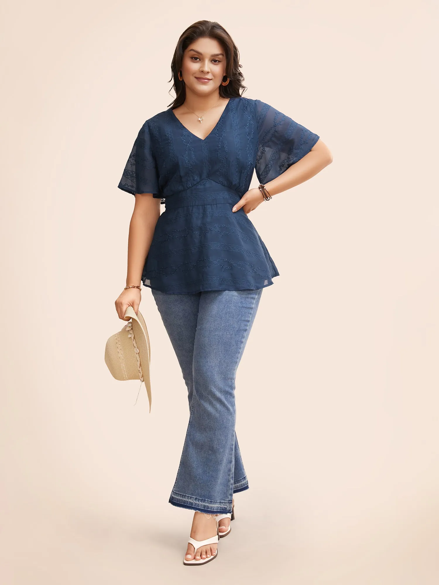 Floral Embroidered Shirred Patchwork Mesh Blouse sold by Bloomchic product image thumbnail 2