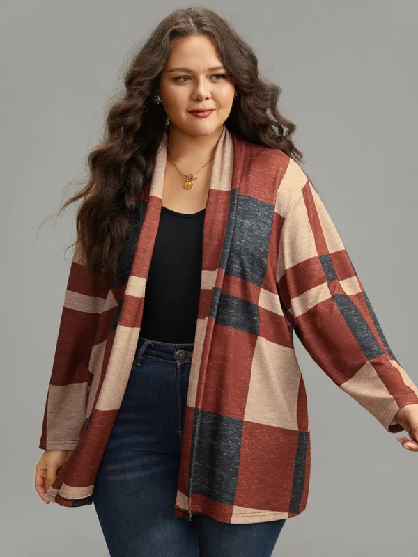 Plaid Contrast Open Front Kimono sold by Bloomchic