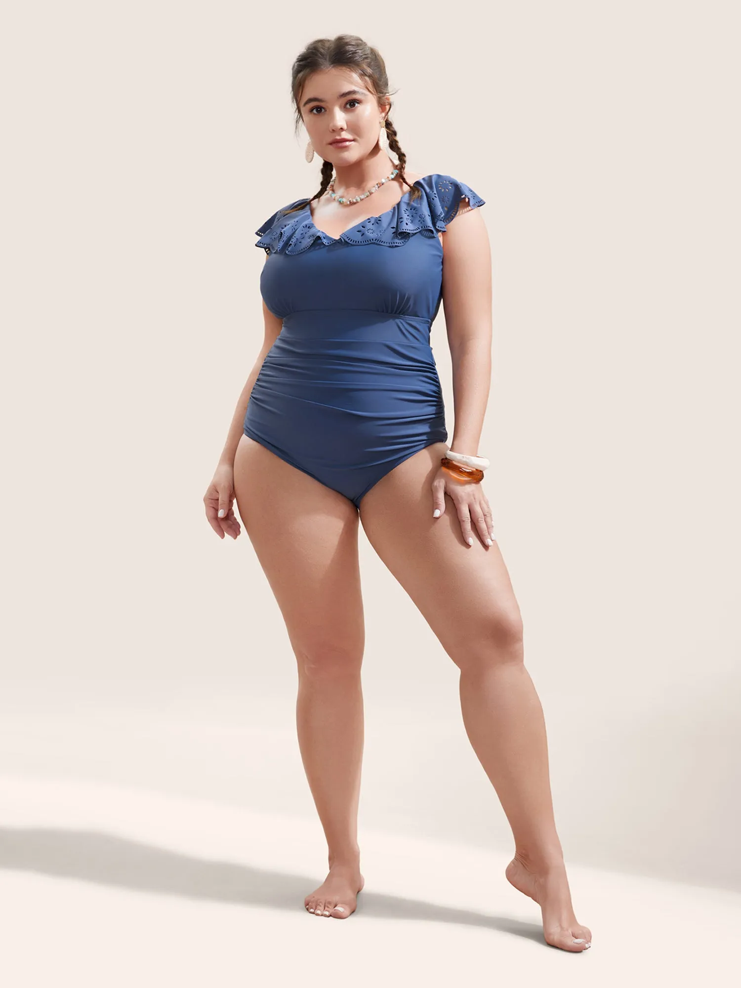 Plain Laser Cut Flutter Trim One Piece Swimsuit sold by Bloomchic product image thumbnail 5