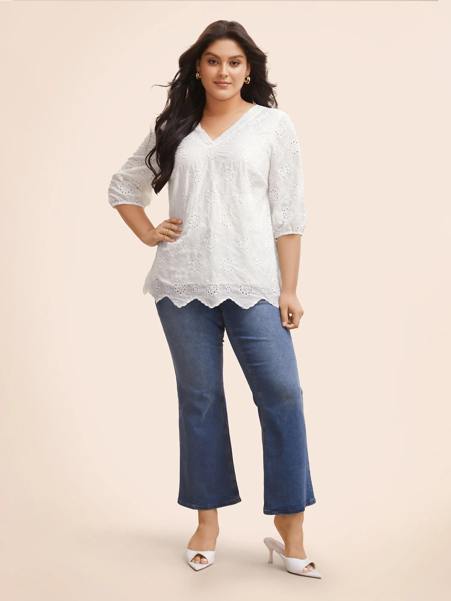 Solid Broderie Anglaise Lantern Sleeve Blouse sold by Bloomchic product image thumbnail 2