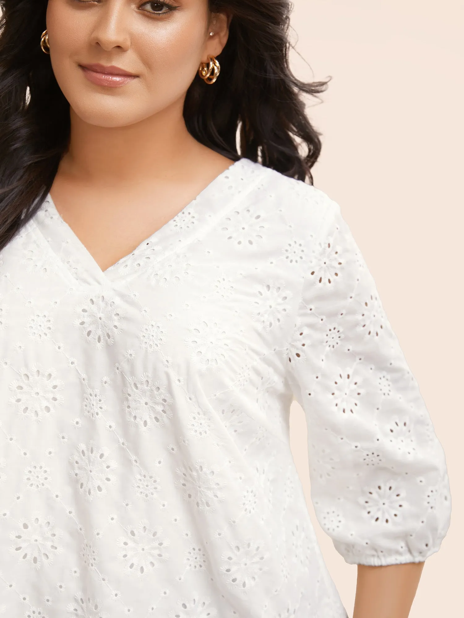 Solid Broderie Anglaise Lantern Sleeve Blouse sold by Bloomchic product image thumbnail 4