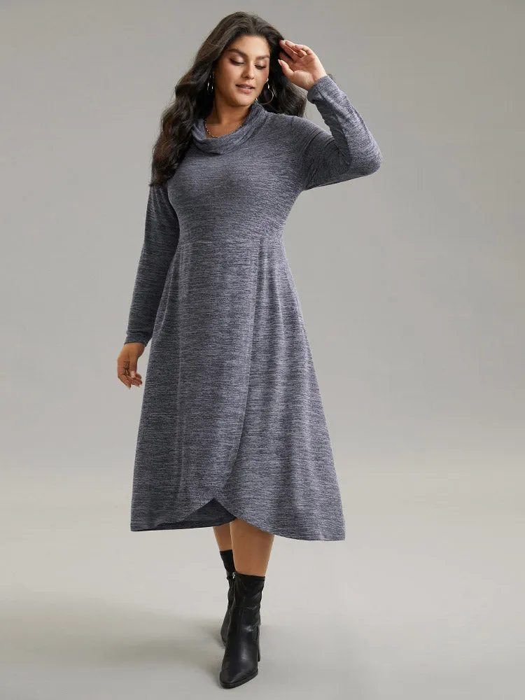 Plain Funnel Neck Heather Arc Hem Dress sold by Bloomchic