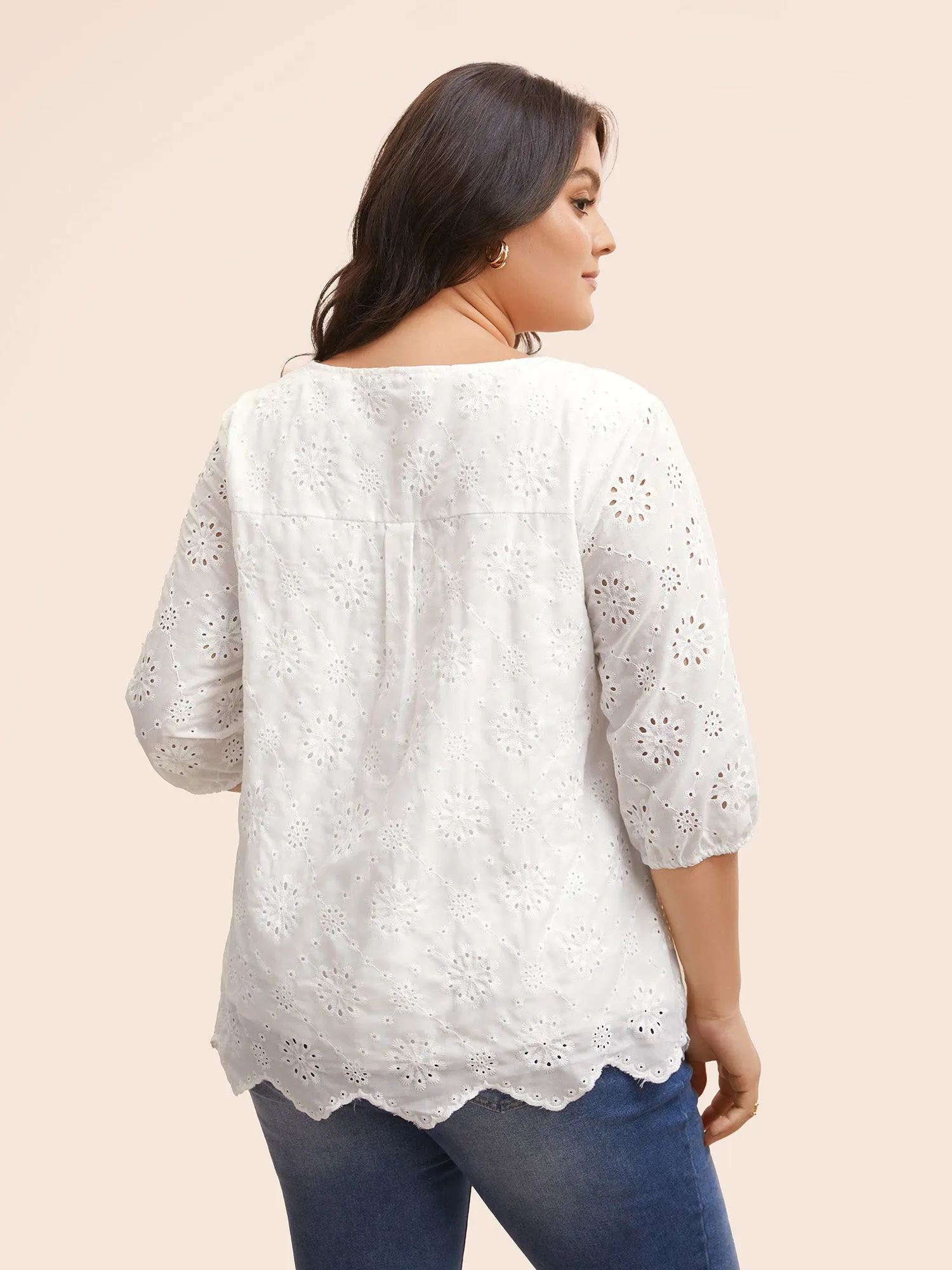 Solid Broderie Anglaise Lantern Sleeve Blouse sold by Bloomchic product image thumbnail 5