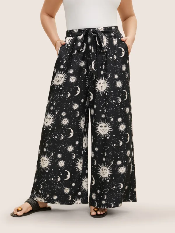 Moon & Star Print Tie Knot Wide Leg Pants sold by Bloomchic