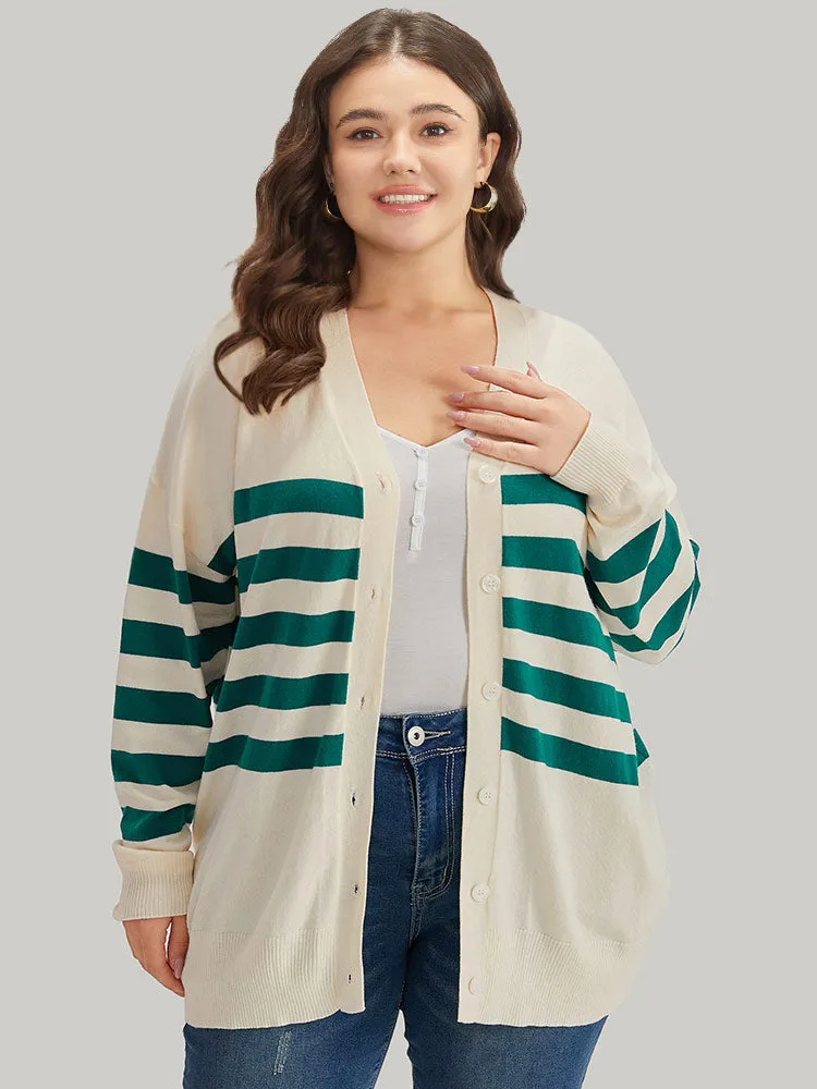 Supersoft Essentials Striped Contrast Button Up Cardigan sold by Bloomchic
