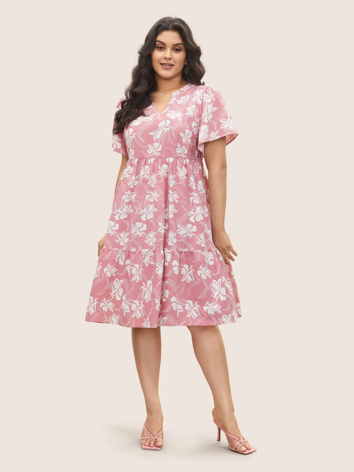 Silhouette Floral Print Notched Collar Pleated Dress sold by Bloomchic product image thumbnail 2