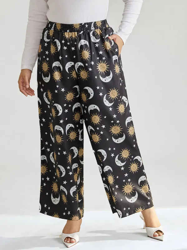 Horoscope Print Wide Leg Elastic Waist Pants sold by Bloomchic