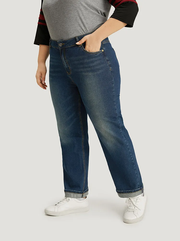 Plain Roll Hem Medium Wash Full Length Jeans sold by Bloomchic product image thumbnail 4