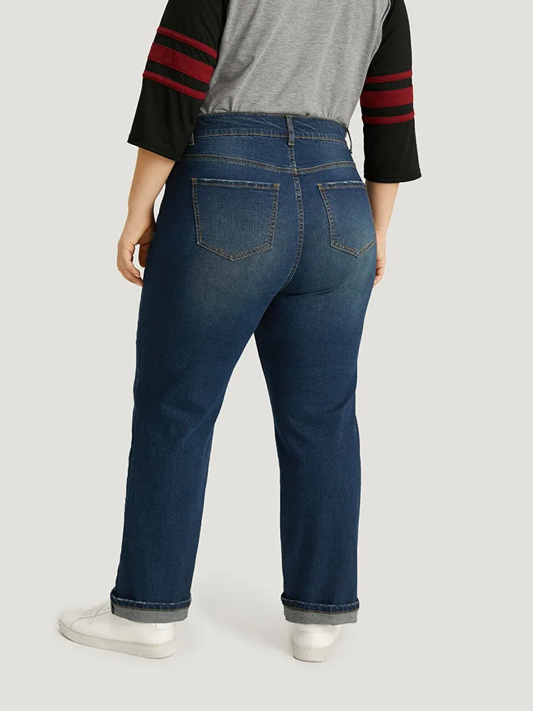 Plain Roll Hem Medium Wash Full Length Jeans sold by Bloomchic product image thumbnail 5