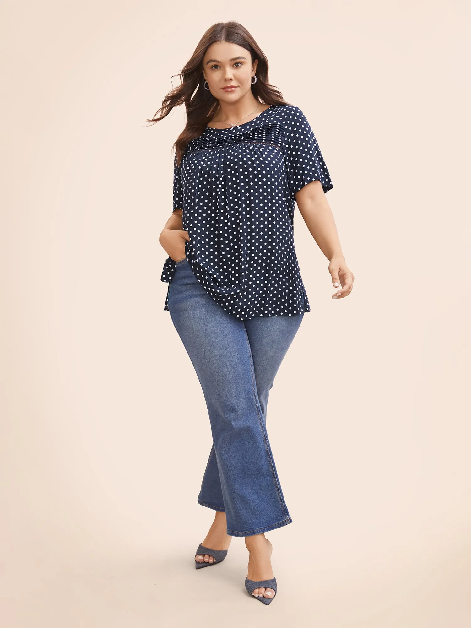 Polka Dot Split Hem Pleated Blouse sold by Bloomchic product image thumbnail 2