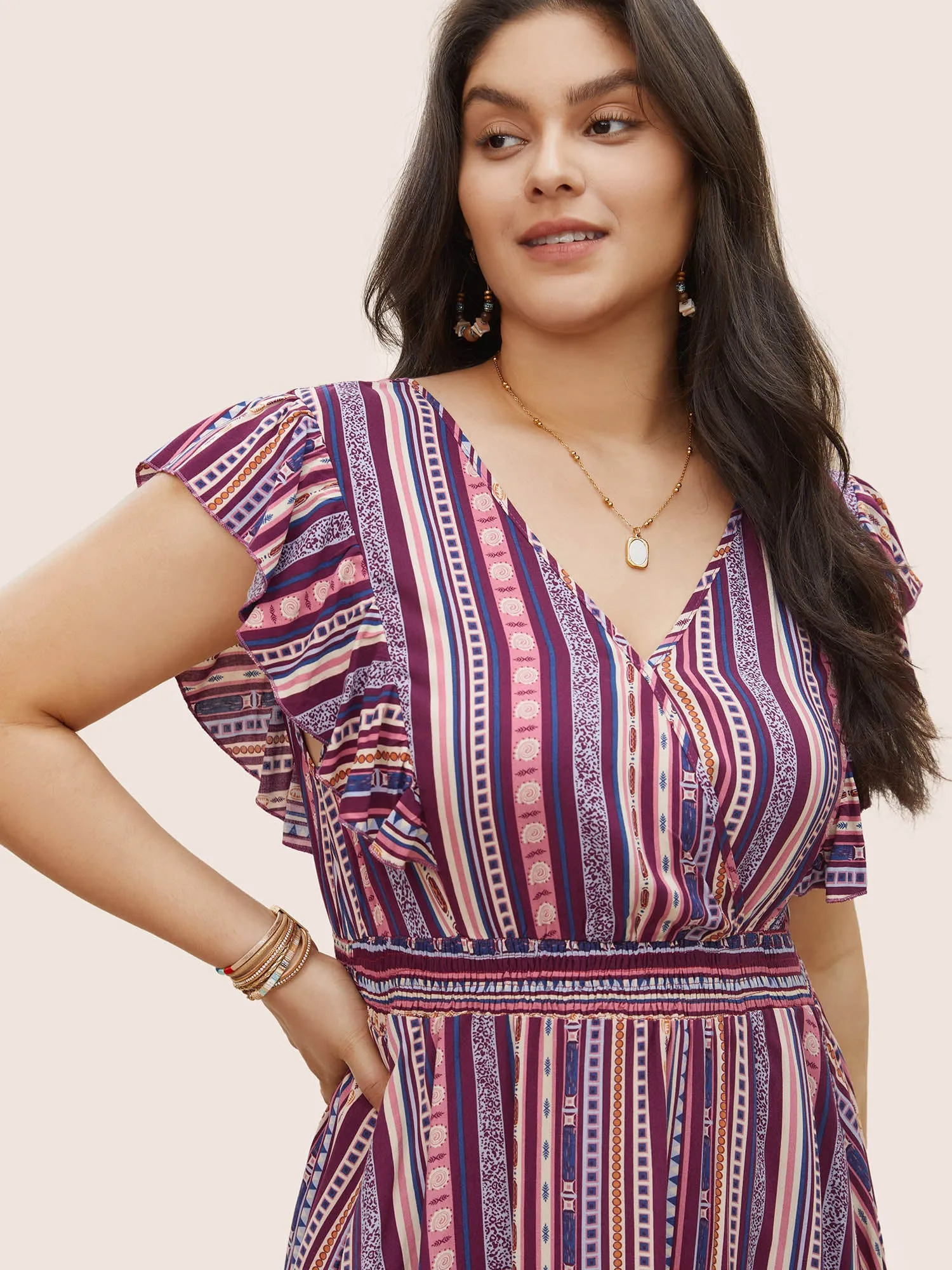 Bandana Print Wrap Ruffle Cap Sleeve Dress sold by Bloomchic product image thumbnail 4