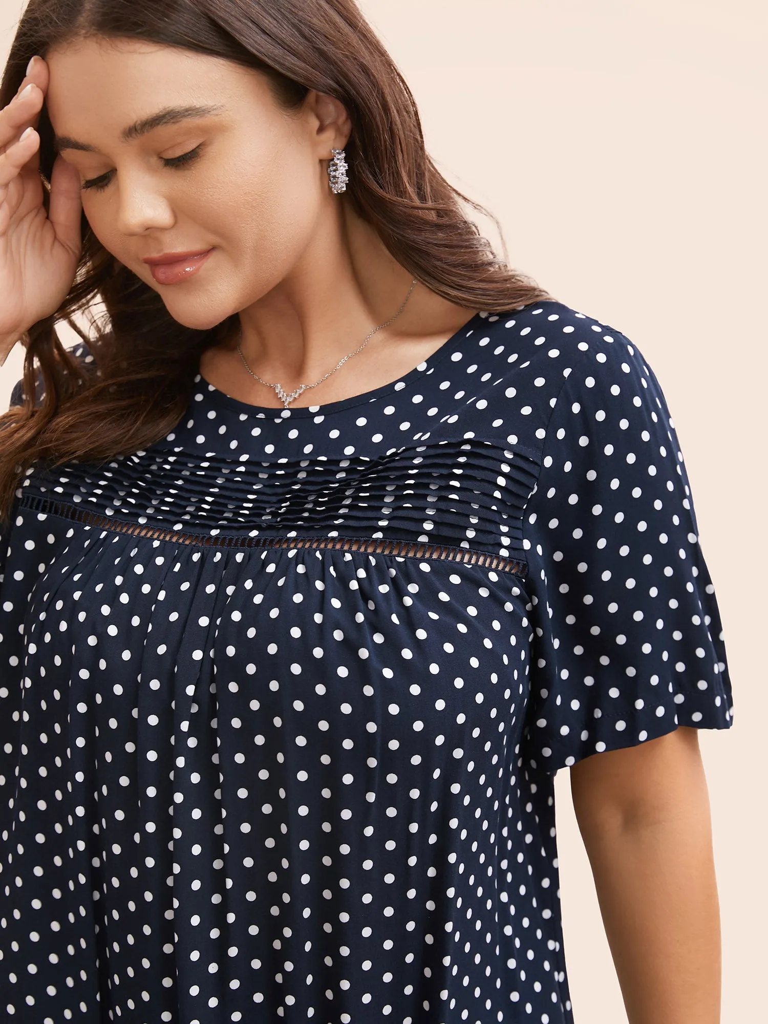 Polka Dot Split Hem Pleated Blouse sold by Bloomchic product image thumbnail 3