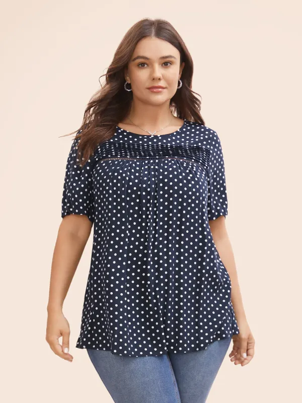 Polka Dot Split Hem Pleated Blouse sold by Bloomchic