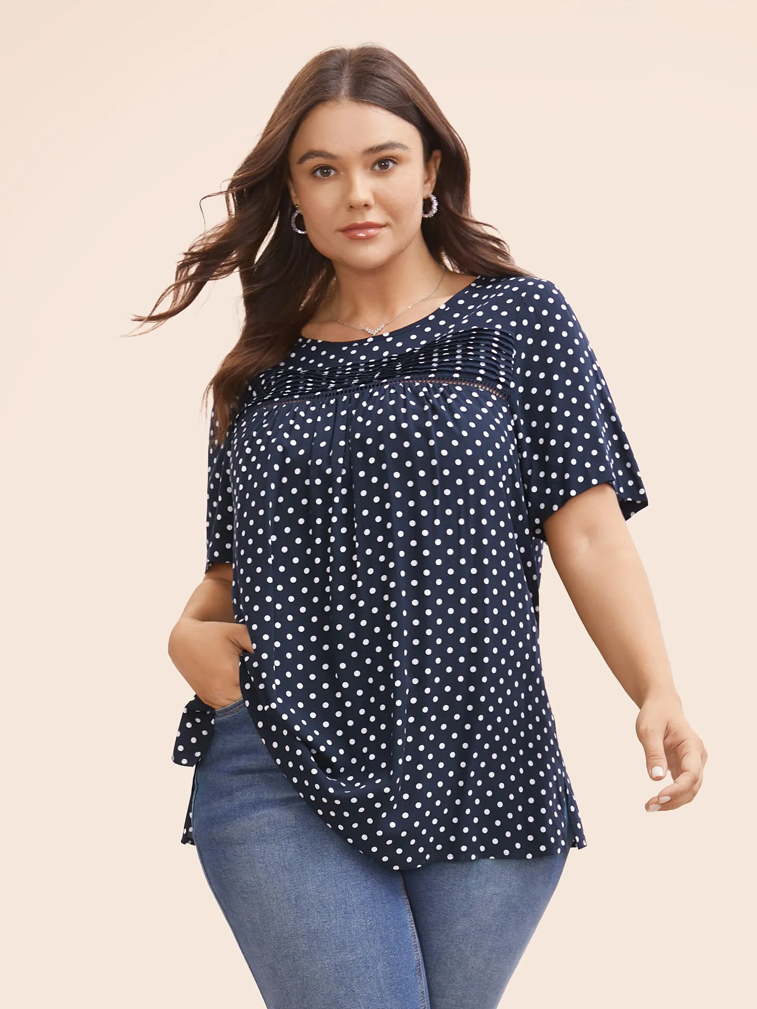 Polka Dot Split Hem Pleated Blouse sold by Bloomchic product image thumbnail 5