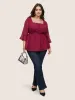Chiffon Square Neck Lace Up Ruffles Blouse sold by Bloomchic