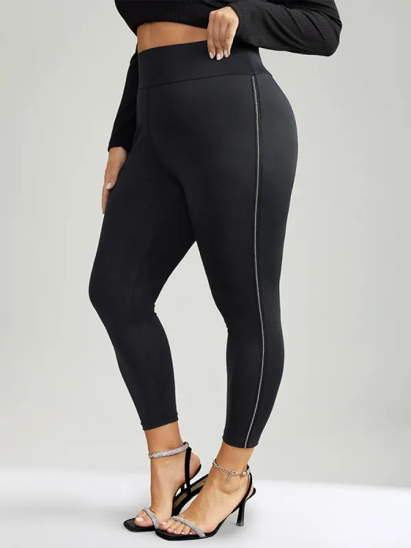 Metal Chain Trim Mid Rise Leggings sold by Bloomchic
