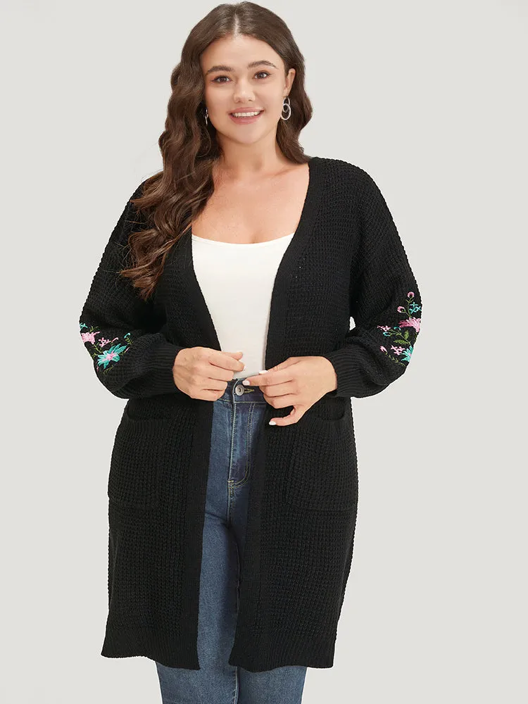 Plants Embroidered Lantern Sleeve Open Front Cardigan sold by Bloomchic product image thumbnail 4