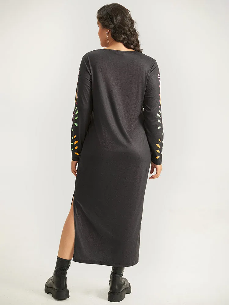 Halloween Skull Print Round Neck Split Hem Dress sold by Bloomchic product image thumbnail 4