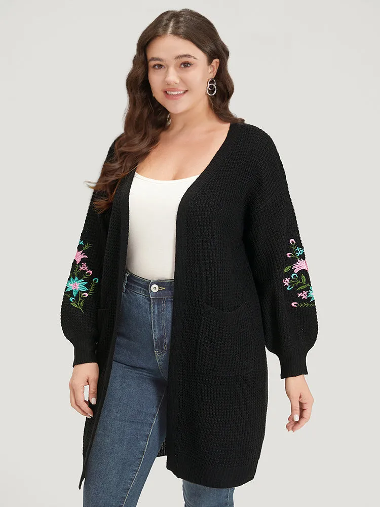 Plants Embroidered Lantern Sleeve Open Front Cardigan sold by Bloomchic product image thumbnail 5