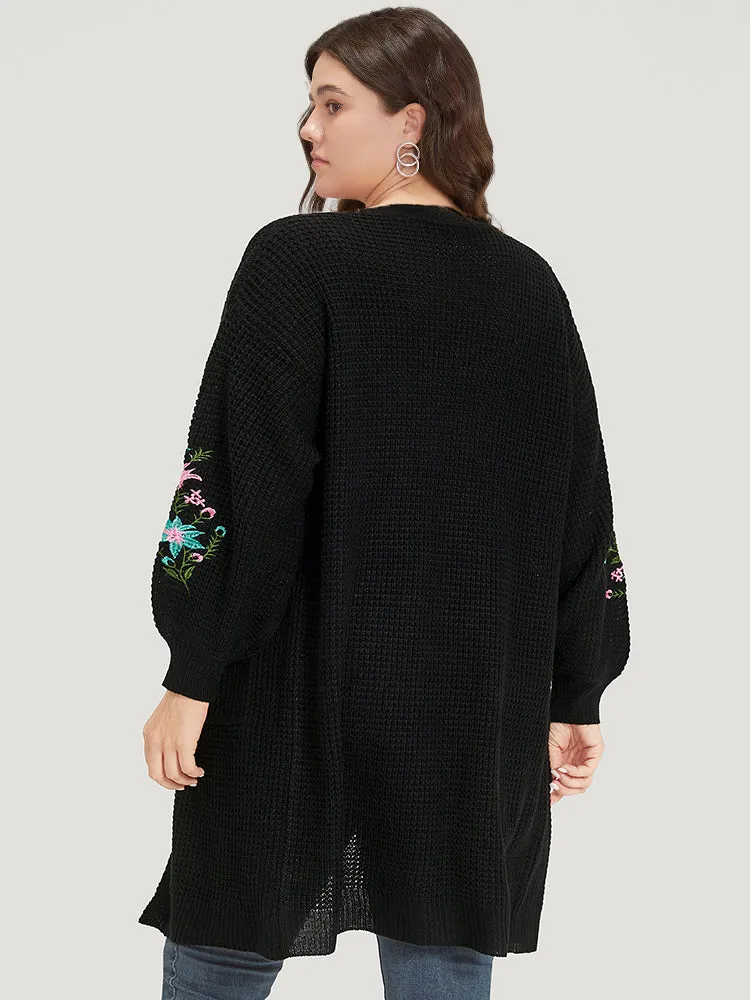 Plants Embroidered Lantern Sleeve Open Front Cardigan sold by Bloomchic product image thumbnail 2