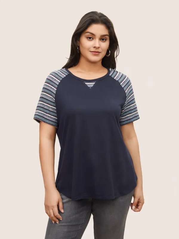 Color Striped Patchwork Raglan Sleeve T-shirt sold by Bloomchic