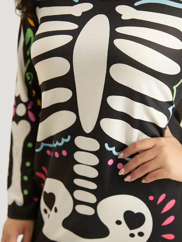 Halloween Skull Print Round Neck Split Hem Dress sold by Bloomchic product image thumbnail 5
