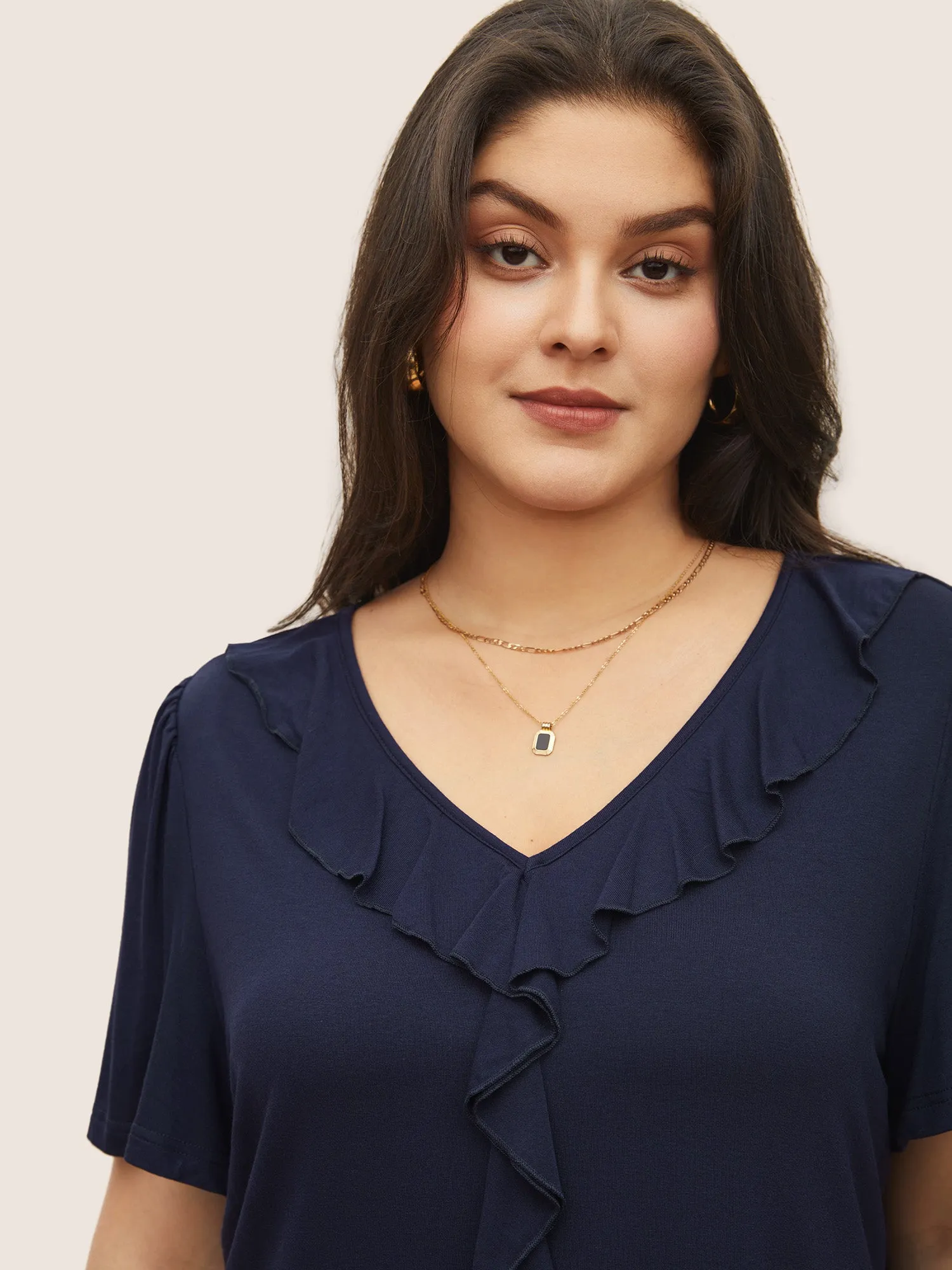 Supersoft Essentials Solid Ruffle Trim T-shirt sold by Bloomchic product image thumbnail 4