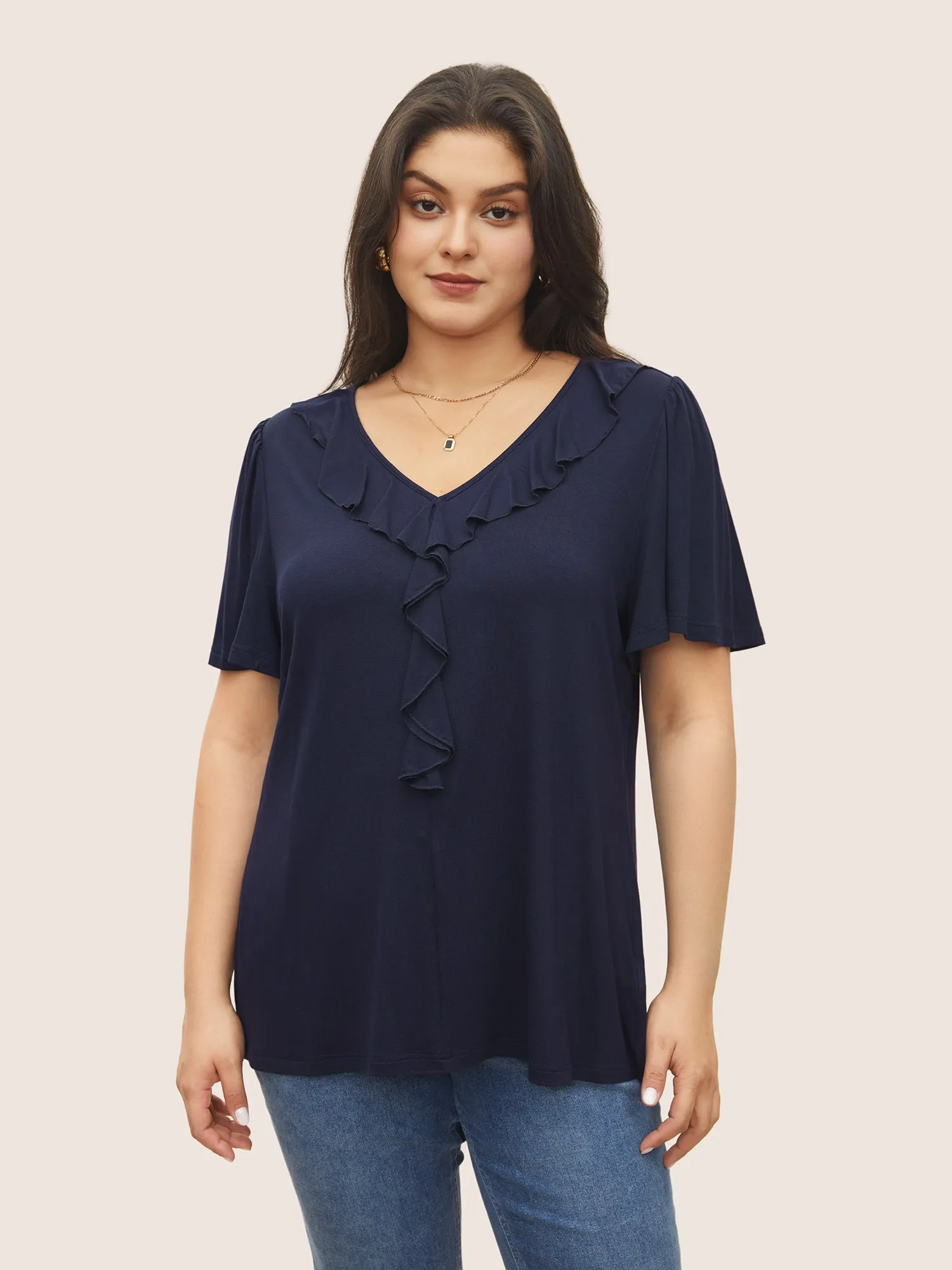 Supersoft Essentials Solid Ruffle Trim T-shirt sold by Bloomchic