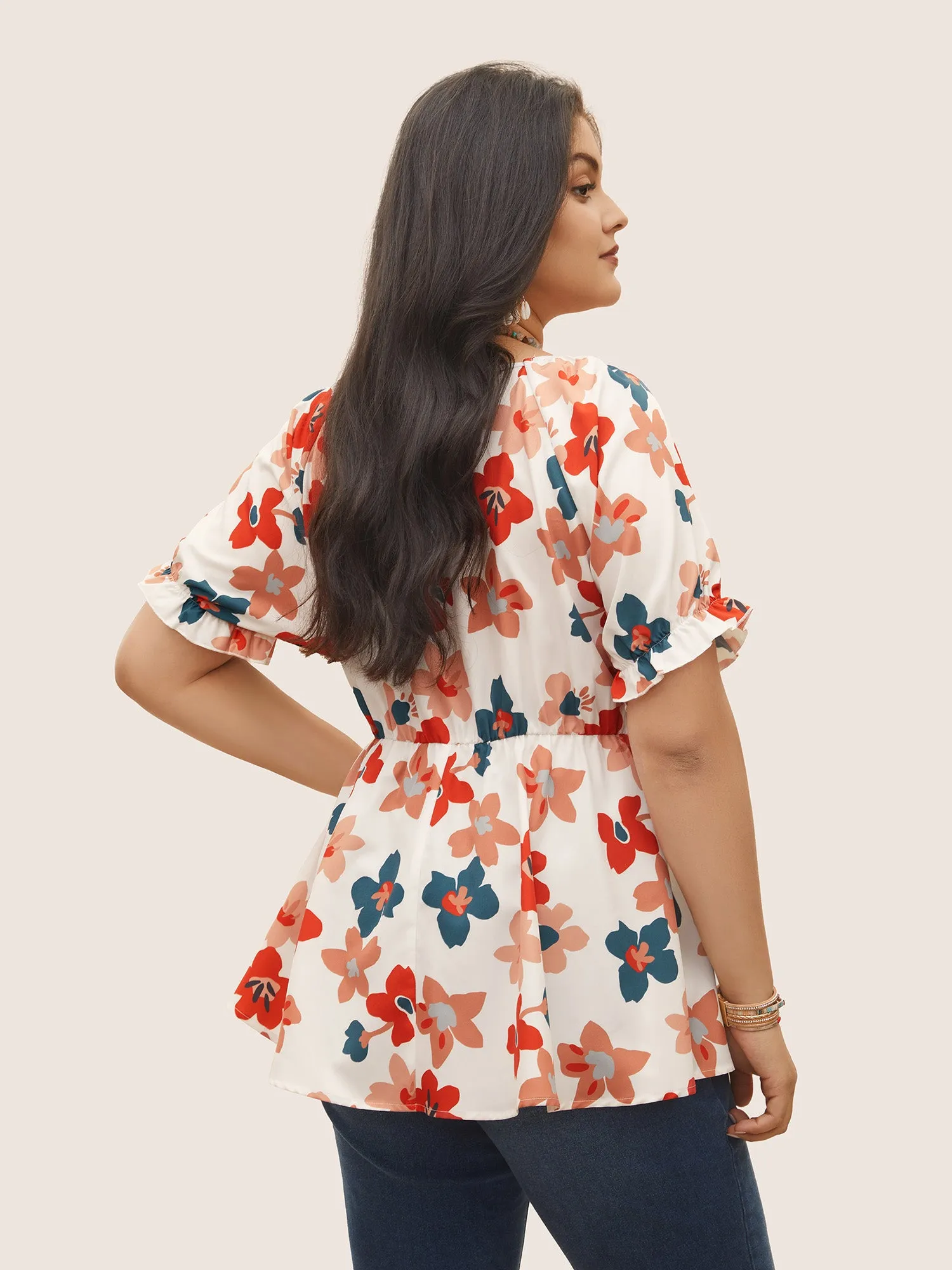 Floral Square Neck Twist Front Elastic Waist Blouse sold by Bloomchic product image thumbnail 4
