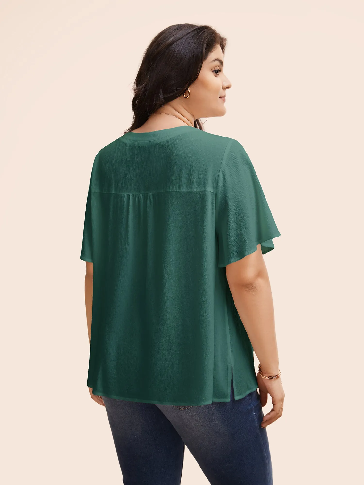 Notched Collar Texture Slit Hem Blouse sold by Bloomchic product image thumbnail 4