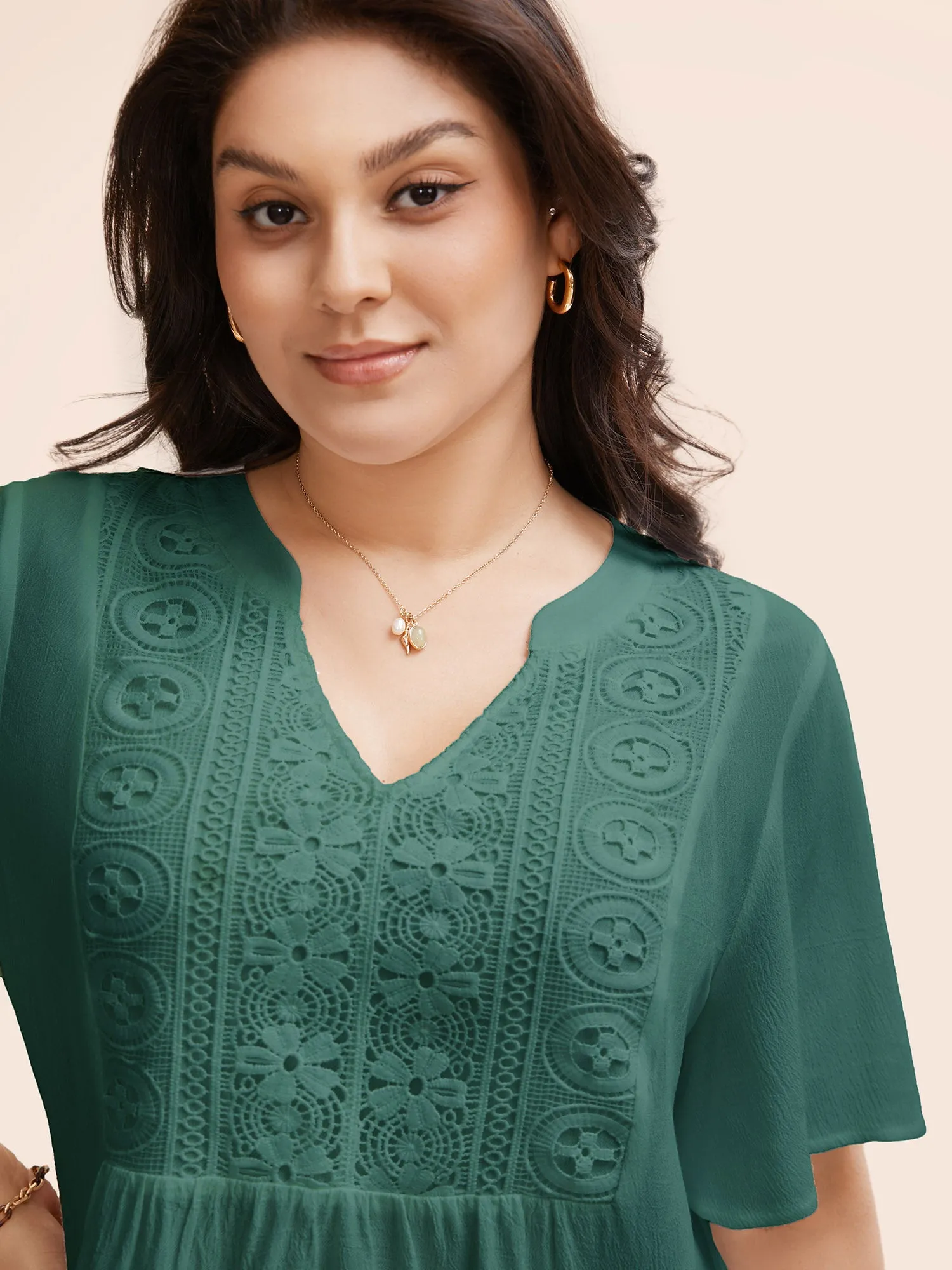 Notched Collar Texture Slit Hem Blouse sold by Bloomchic product image thumbnail 3