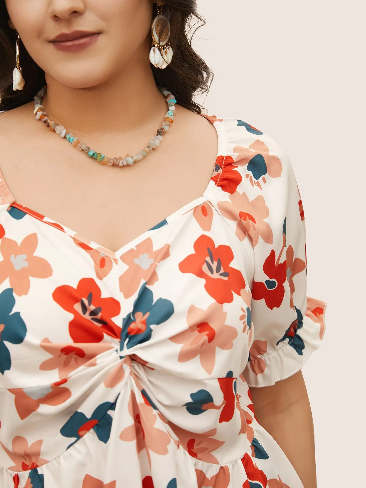 Floral Square Neck Twist Front Elastic Waist Blouse sold by Bloomchic product image thumbnail 3