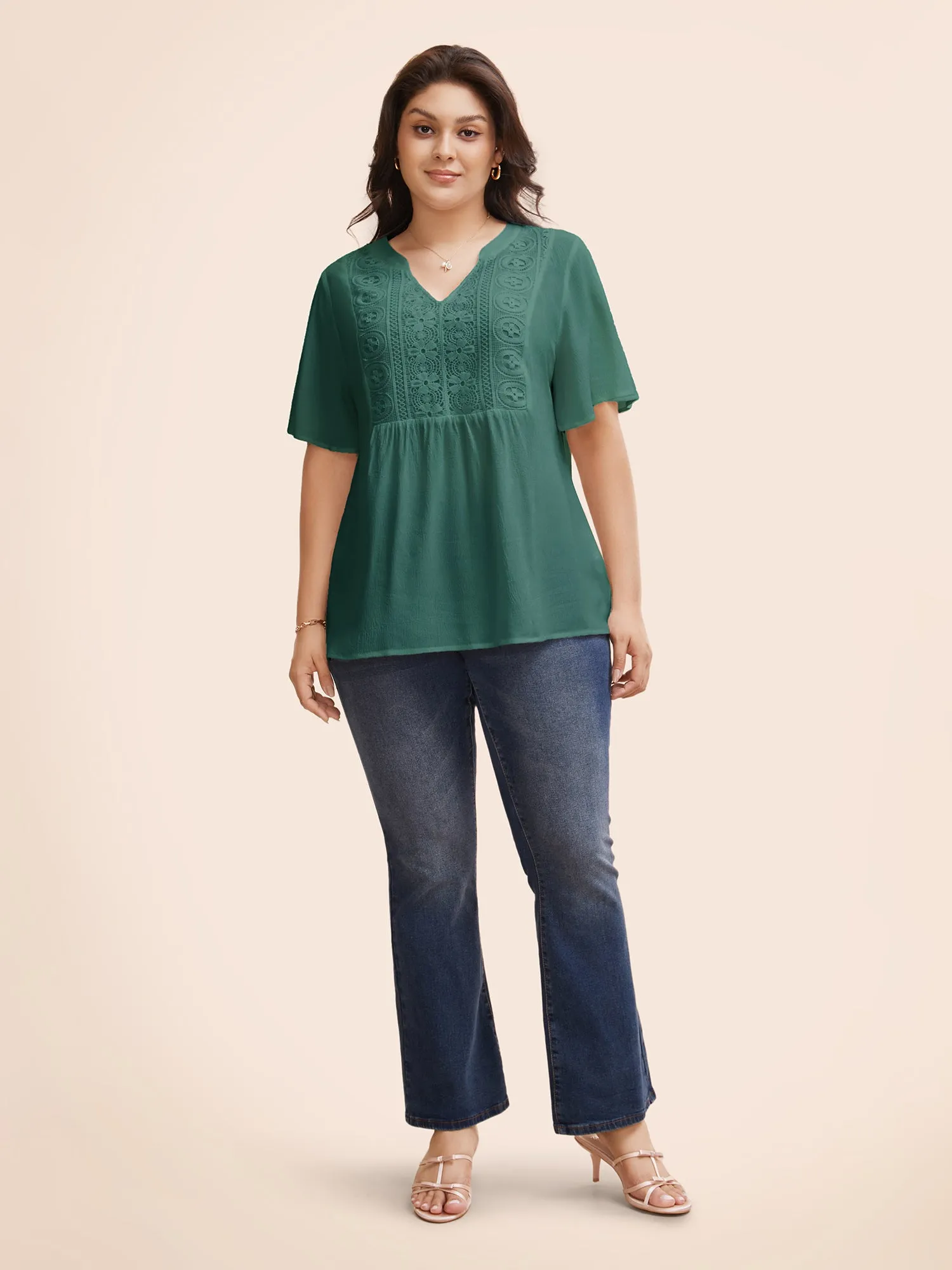 Notched Collar Texture Slit Hem Blouse sold by Bloomchic product image thumbnail 2