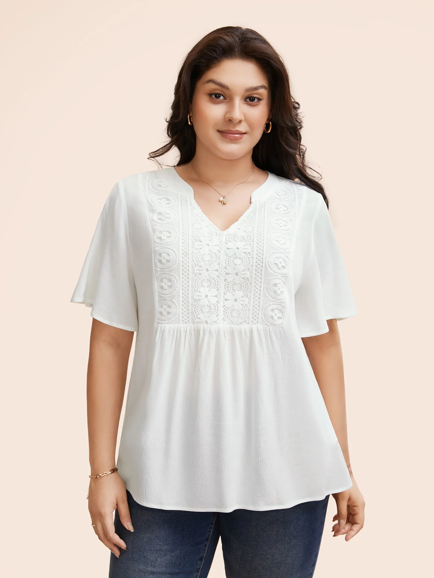 Notched Collar Texture Slit Hem Blouse sold by Bloomchic product image thumbnail 5