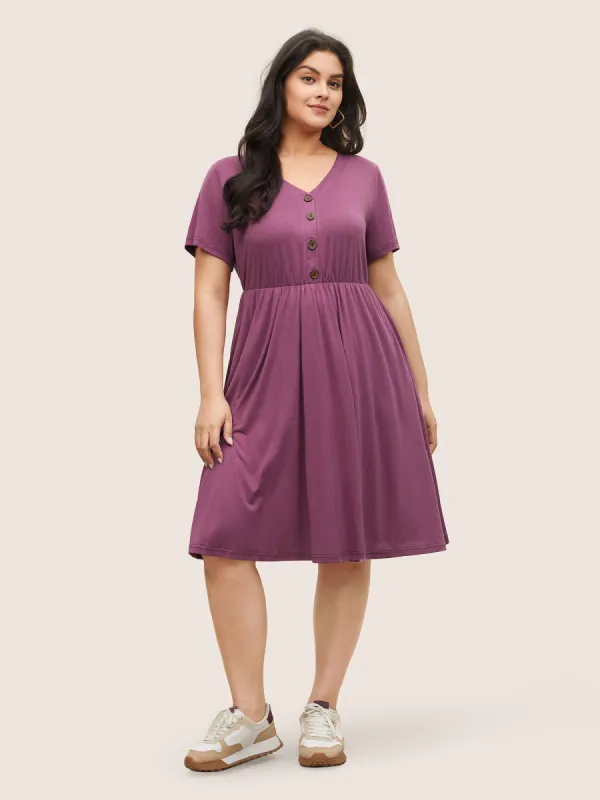 Supersoft Essentials Button Up Elastic Waist Gathered Dress sold by Bloomchic