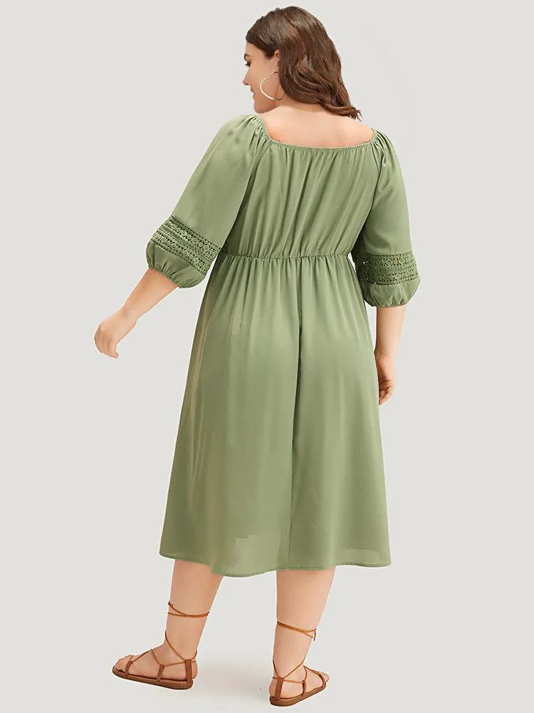 Solid Shirred Square Neck Guipure Lace Dress sold by Bloomchic product image thumbnail 2